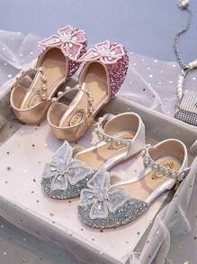 Las niñas lindo rhinestone arco sandalias planas, coreana nueva cabeza redonda zapatos de princesa de los niños, la primavera y el verano antideslizante sandalias zapatillas, apto para deportes, viajes, escuela, parques de atracciones - Plateado - Ver 3