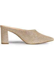 Allegra K Women's Glitter Pointed Toe Slip On Chunky Heels Slide Mules - D - View 3