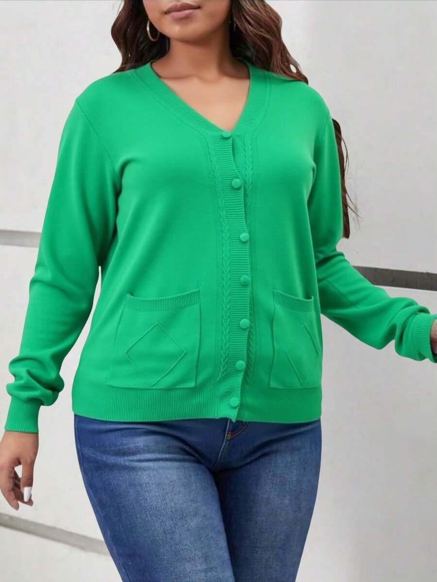Plus Size Cardigans - Green - View 1