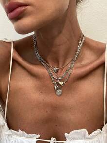 5pcs/Set Vintage Elegant Metal Heart & Bow Pendant Necklace Set, Layerable For Women, Suitable For Daily, Party, Formal Occasions, Fashion Accessory, Gift For Friends And Mothers (Chain Length May Vary)