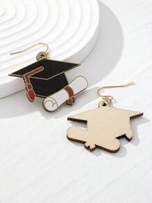 1 Pair Graduation Cap Shaped Earrings, Creative Student Scroll & Doctoral Cap Graduation Memento Gifts, Unique Design Graduation Earrings
