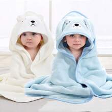 2pcs Set Baby Hooded Animal Face Capes, Unisex Infant Unique Animal Design, Super Soft Towels, All Season, Toddler Plush Cartoon Bathroom Products Wrapping Shawl, Multipurpose As Swaddle, Blanket, Stroller Canopy, Beach Towel, Baby Gift