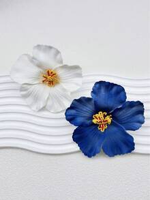 2pcs Flower Decor Hair Clip For Daily Use For Girls Hairstyles Casual Boho Claw Clips Hair Claws Hair Barrettes - Navy & White - View 5