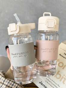 Bouteille d'eau en plastique de haute qualité avec paille, style japonais simple et frais, résistant à la chaleur, convient aux hommes et aux femmes, pour l'extérieur, le camping