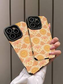 1 pieza Funda de teléfono suave de TPU compatible con Apple 16/16 PLUS/16 PRO/16 PRO MAX, con diseño clásico de rayas verticales y un dibujo lindo de un sol amarillo, resistente a las grietas
