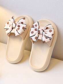 Pantuflas con decoración de lazo para niñas, suela suave para uso interior y exterior/playa, estilo princesa coreano, para verano - Albaricoque - Ver 9