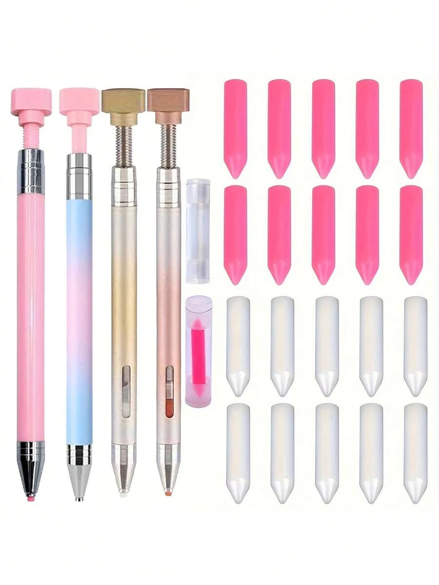 1 套豪华钻石画笔套装，含自粘珠和合成宝石挑选工具，适用于美甲，钻石画配件带可填充蜡