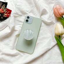 1 件贝壳手机支架，简约纯色闪光贝壳手机支架，可折叠伸缩，带指环，可爱女孩手机支架，兼容 、Android 手机，生日、家人、朋友礼物，推拉式手机握把，手机配件