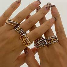 1 set de varios estilos de anillos de mujer con incrustaciones de cobre y circonita cúbica, chapados en oro, no se desvanecen, anillos apilables, mejor regalo decorativo para mujeres