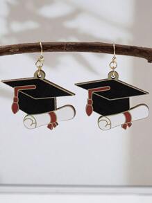 1 Pair Graduation Cap Shaped Earrings, Creative Student Scroll & Doctoral Cap Graduation Memento Gifts, Unique Design Graduation Earrings