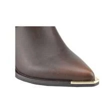 BELOVELY[EVERYWHERE-5]Western Cowgirl Ankle Leather Boots With Metal Pointed Toe Chunky Low Heel Side Zipper Pull-On Boots - 棕色 - 查看 4