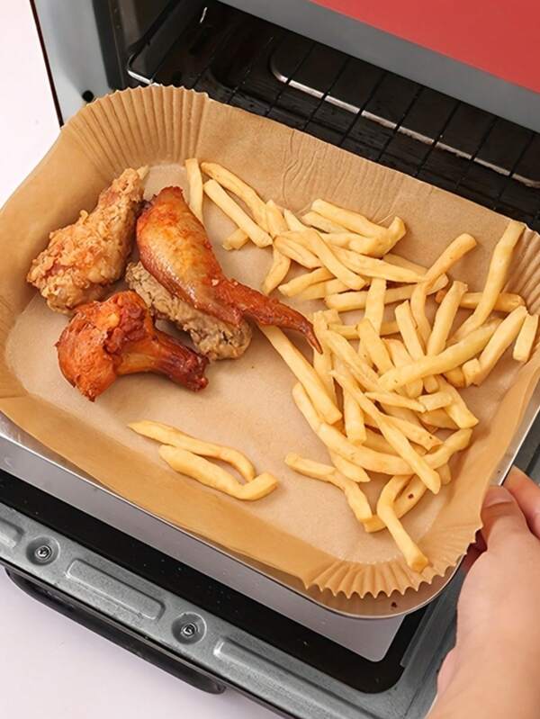 50/100pcs Brown Rectangular Air Fryer Paper Special Thick Oil Absorbing Paper Baking Oven Heat-Resistant Oil Paper Tray