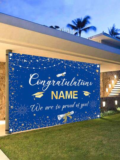 1pc Personalised Blue 2025 Customisable Name Graduation Party Special Custom Name Banner, Fabric For Photography Background, Congratulations Graduation Banner, Graduation Party Decoration Photo Booth Props, Graduation Poster, Ceremony, Prom, No Electricity Required, Three Sizes Available ,Travel Organizer