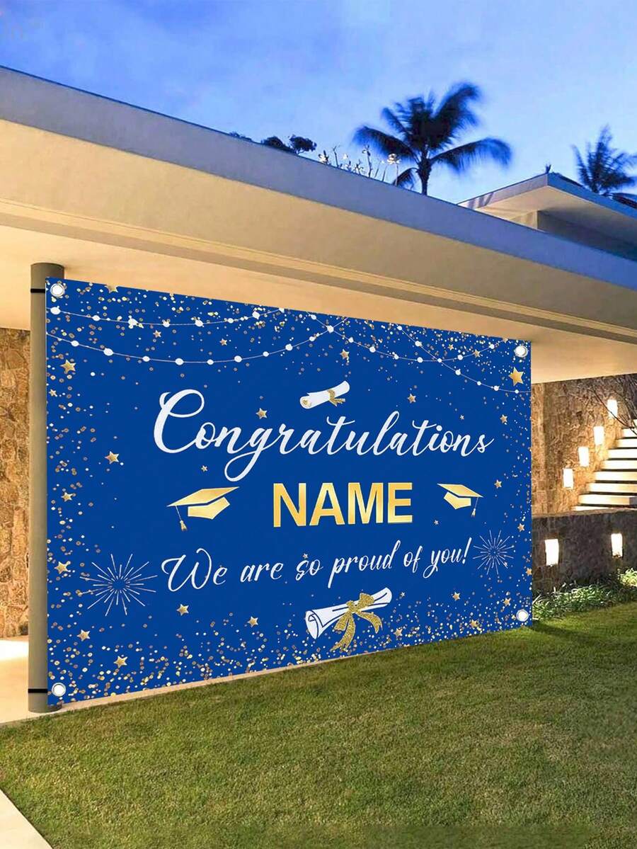 1pc Personalised Blue 2025 Customisable Name Graduation Party Special Custom Name Banner, Fabric For Photography Background, Congratulations Graduation Banner, Graduation Party Decoration Photo Booth Props, Graduation Poster, Ceremony, Prom, No Electricity Required, Three Sizes Available ,Travel Organizer