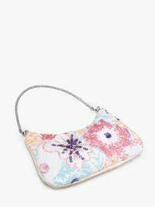 1pc Flower Sequin & Bead Decor Vacation Style Sequins Wristband, Women Zipper Crossbody Bag, Suitable For Holiday Use - Novachic, Sparkling Sequin Bags Ladies Elegant - Multicolor - View 3