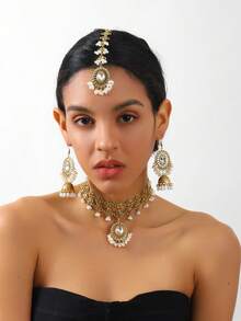 时尚人造珍珠钻石项链和耳环套装，适合日常佩戴 - 首飾套裝 - 查看 1