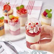 10/20/50/100 2.5 Oz/75 Ml Dessert Cups With Spoons - Clear Reusable Small For Cheesecake Shooters, Chocolate Mousse, Parfait - Party & Catering Supplies - Slanted - Transparent - View 9