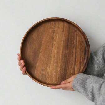 4 Sizes Acacia Wood Round Tray, Kitchen Dining Table Decoration Wooden Plate, Suitable For Coffee Table And Home Decoration