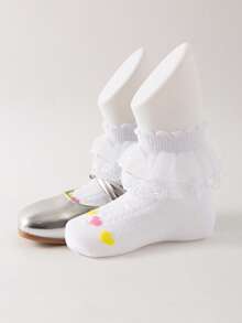 10/1 双女婴春夏季网眼蕾丝袜，纯色荷叶边刺绣，亲肤柔软透气，时尚可爱的公主风格，适合日常穿着、送礼、旅行，搭配公主裙