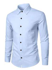 Men's Spring And Summer Solid Color Casual Shirt , Daily Commuting , Fall, Long Sleeve Top - Baby Blue - View 4