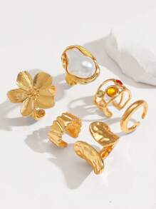 6 Stück/Set Punk Ringe Set für Frauen, vintage geometrisches Ringe Set, modischer personalisierter Schmuck, passend zu täglichen Outfits, Party-Accessoires