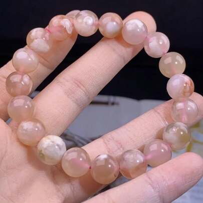1pc Pink Cloud Sakura Agate Bracelet, Natural Stone Bracelet With Gorgeous Sakura, Suitable For Daily Wear And Gift Giving