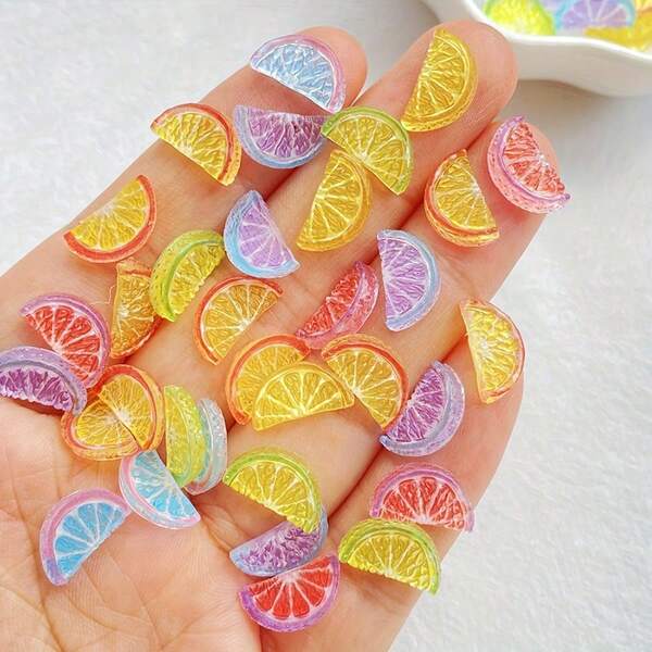 20/50/100 sztuk Kolorowa żywica Kawaii Symulowane Mini Owoce Cytryna Plasterek Nail Art Dekoracje, Słodkie Mini Płaskie Tylne Żywiczne Kamienie Do DIY Nail Art, Scrapbooking, Dekoracje Kolczyków Ślubnych I Materiały Rzemieślnicze - Losowa Mieszanka