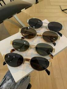 3 pièces Lunettes de mode à monture ovale dorée rétro, lunettes de style hip-hop noir