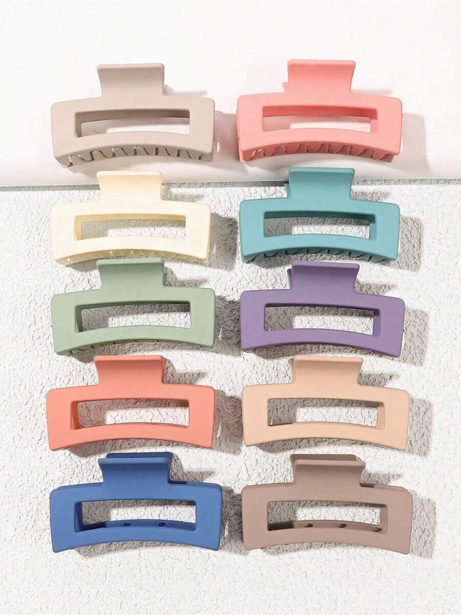 10pcs/Set Candy-Colored Frosted Medium-Sized Square Hair Claw Clips, Elegant And Versatile, Suitable Women Of All Ages Hair Jaw Clip Hair Clamps Hair Clutch Hair Catcher Clip Fall Winter Hair Clip Hair Accessories Women Vacation Outfits Woman - 多色 15 - 查看 1