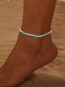 1pc Fashionable & Versatile Handmade Beaded Flower Design Anklet For Women, Bohemian Style, Summer - Flower Anklet - View 5