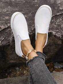 情侣帆布休闲步行鞋 - 白色 - 查看 6