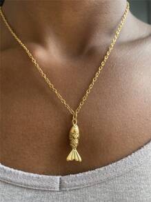 Stainless Steel Fish Pendant Necklace, Minimalist High-End Beach Ocean Style, Titanium Steel Jewelry