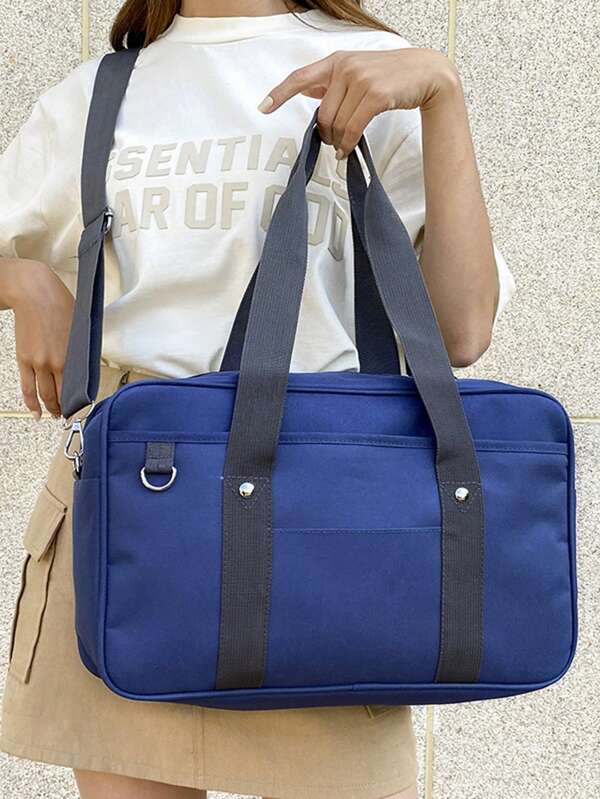 Japanese School Uniform Style Oxford Cloth Handbag, Shoulder Tote Bookbag & Laptop Bag