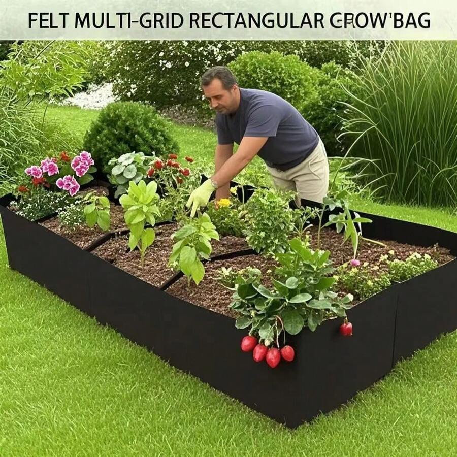 4/8 rejillas Bolsas de cultivo de vegetales: diseño de divididor de espacio grande, material de fieltro no tejido, duradero, adecuado para jardín, balcón, azotea, patio, patio trasero, bolsas para vegetales y frutas