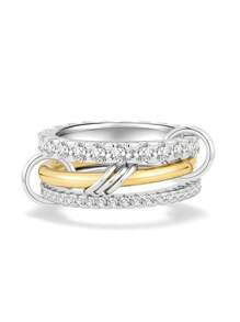 1 Set de Anillos de Mujer Chapados en Cobre con Circonita Artificial, Anillos Apilables Dorados Que no se Desvanecen, Mejor Joyería Decorativa para Señoras