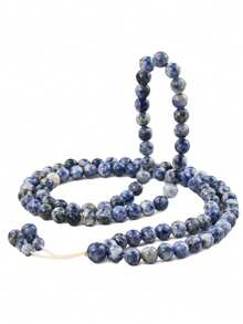 Vintage Natural Jade Bead & Lapis Lazuli Long Necklace, 99 Mala Prayer Beads Necklace With Stone Tassel Pendant