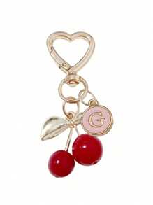 Fashion High Quality Cute Cherry Golden Butterfly Bag Charm- Cherry Key Fashion Backpack Pendant Decoration, Keychain, Bag Charm Alloy Pendant A-Z Letter, Headphone Pendant, Car Charm, Decorative Charm, Cherry Keychain, Bag Accessories, With Clip For Bag, Sparkling Resin & Metal Accessory For Purses And Bags For Women, Backpack Accessories Valentine's Day Anniversary Gift, Birthday Gift Backpack For School