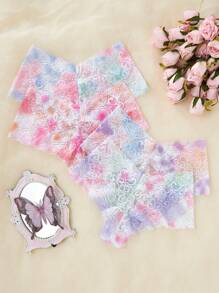 4 Pcs Sexy Lace Tie Dye Color Women's Underwear, Hipster Triangle Panties