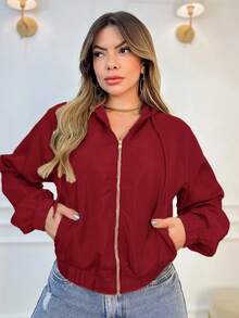 Women Coats - Burgundy - View 2