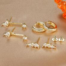 Bộ 3 đôi/6 chiếc khuyên tai vòng nhỏ đính đá Zirconia hình lá tinh xảo dành cho nữ, mạ vàng 18K, đính sụn độc đáo, có thể điều chỉnh, trang sức xỏ khuyên - Bộ bông tai 6 chiếc - Xem 8