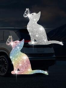 1pc Sparkling Cartoon Cat & Butterfly Vinyl Car Decal - Waterproof, Removable Sticker For Cars, Trucks, And - one-size - View 11