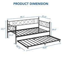 Huisuilinss Twin Daybed With Trundle,Metal Twin Bed Frame With Stylish Headboard,Sofa Bed Frame,Metal Daybed Trundle Bed Twin,Steel Slat Support For Living Room Bedroom Guest Room - Black - View 3
