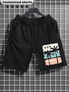 Customized Men's Shorts, Spring/Summer Versions, Personalized Design, Upload Your Photo/Couple/Family/Pet/Friend/Landscape, Enter Your Text/Name/Slogan/Funny Message/Wishes. Men's Black Casual/Sports Shorts, Holiday/Valentine's/Birthday/Anniversary Photo Customized Gift, Spring/Summer Shorts - Black - View 3