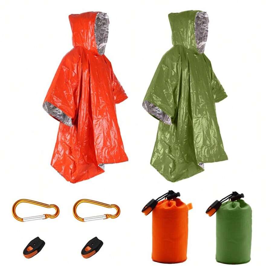 8-piece set of outdoor professional space blanket material hooded portable first aid raincoat whistle mountaineering buckle drawstring bag emergency equipment kit as shown in the picture one size fits all - Verschiedenfarbig - Übersicht 1