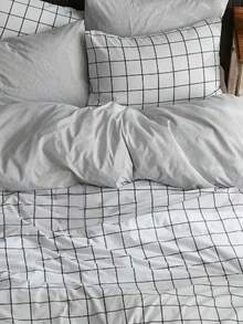 Soft Colours Duvet Cover And Pillowcase | Plaid Duvet Set | Turkish Cotton | 135x200 - 150x200 - 200x200 - 220x240 | - Black and White - View 2