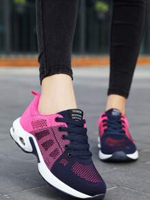 1 Paar atmungsaktive Sportschuhe für Damen mit stoßabsorbierender Polsterung, rutschfeste Flach-Top, zweifarbige Laufsohle, hochwertiges atmungsaktives Mesh-Obermaterial, geeignet für Laufen, Wandern, Fitness, Lässig Kleidung