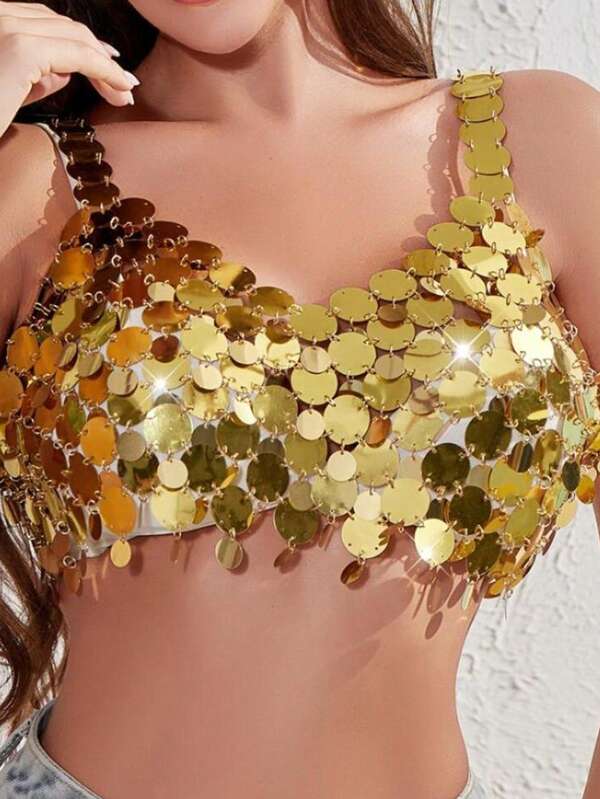 Top corto de fiesta casual con destellos hecho a mano