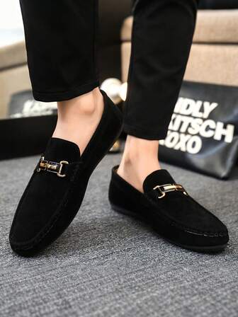1 Pair Men's New Slip-On Loafers, Soft Sole, Black, Anti-Slip, Wear-Resistant, Plus Size, Casual