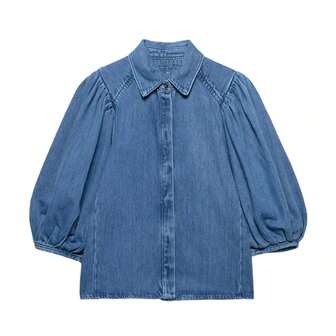 ZEVITY 纯色百褶袖单排扣休闲牛仔上衣