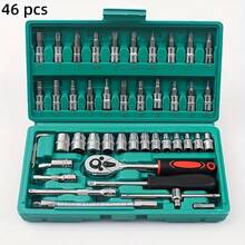 46 Piece Car Repair Tool Set: Ratchet Torque Wrench, Wrench, Screwdriver, Socket Set Combination - Perfect For Car Repair And Sliding Tool Set - Nhiều màu - Xem 8